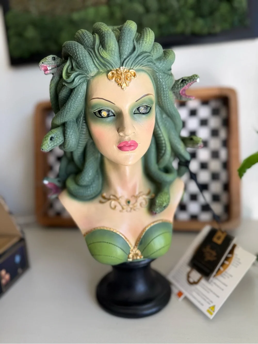 Medusa Bust Statue – Green Mythical Headpiece
